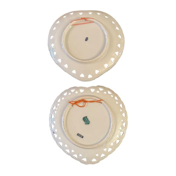 2 Vintage Heart Shaped Florida Flamingo Palm Tree Souvenir Plate Trinket Dish - Picture 4 of 4